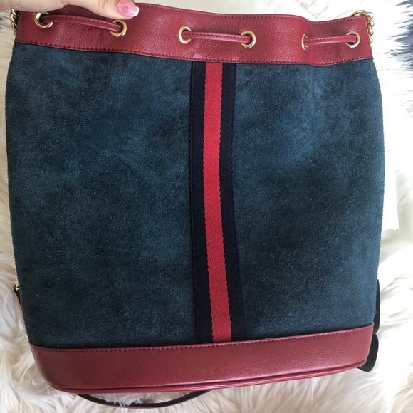 SOLD Gucci Rajah bucket bag medium dark blue suede - Picture 15 of 16